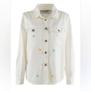 Front Street Cream Jean Jacket with flower Embroidery